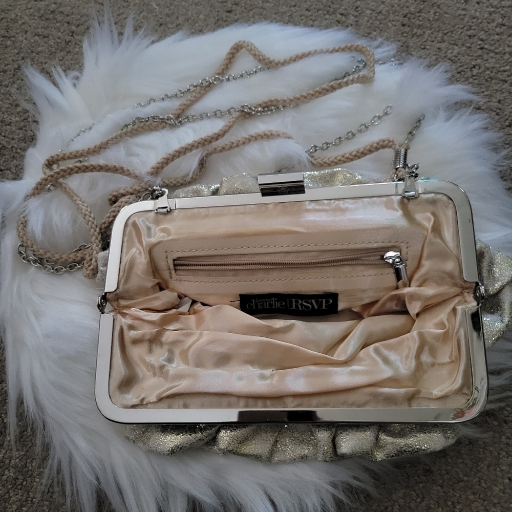 Charming Charlie Gold Clutch & Crossbody Purse - Picture 8 of 10